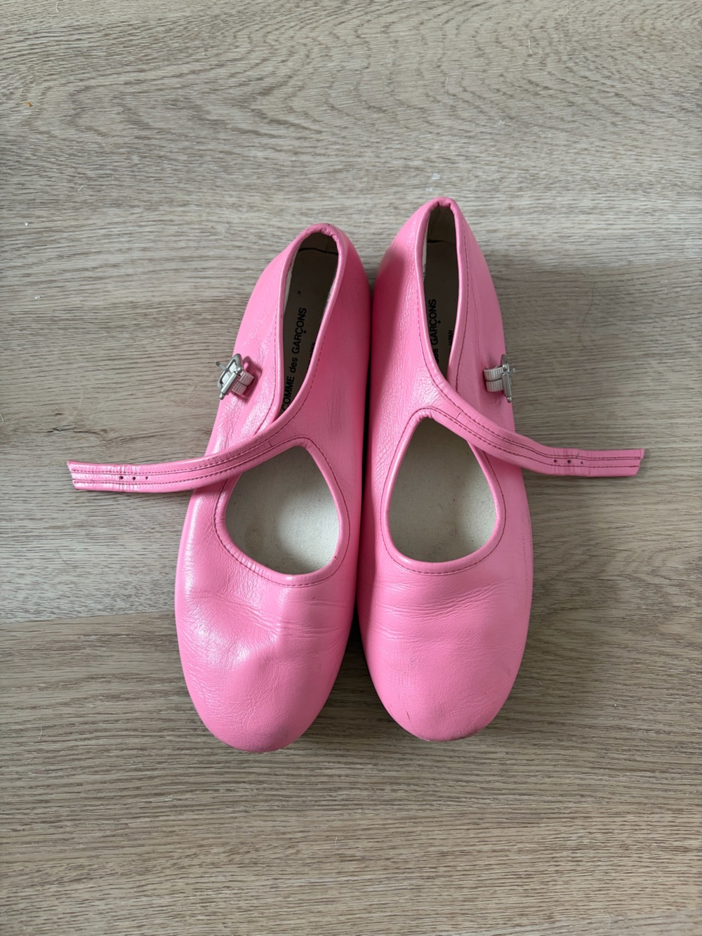 Comme des Garcons Bubblegum Pink Leather Mary Jane Flats